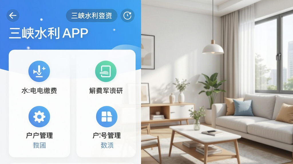һ��չʾ��Ͽˮ��APP�����湦��ģ��Ľ�ͼ������Ϊ�ɾ����������ͻ��ˮ��ɷѡ����Ź����ȹ���ͼ�꣬��������������