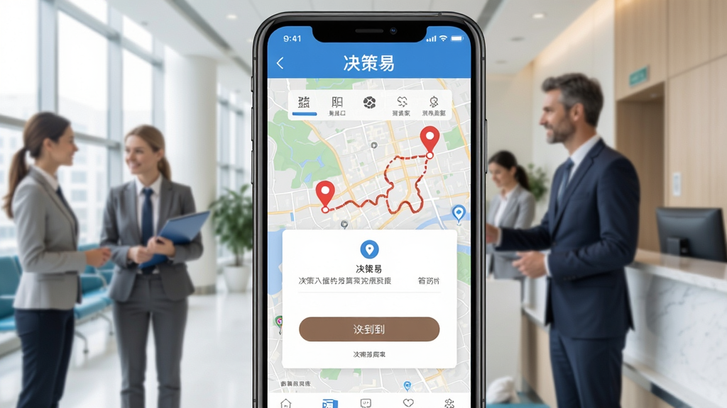 һ�������ֻ���Ļ��ͼ����ʾ�����׵�ǩ�����棬��ͼ�ϱ��к�ɫ��λ����켣�ߣ�����Ϊ������ʿ����ҽԺ�ݷõĳ�������������