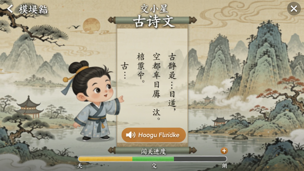 ��С�ǡ���ʫ�ġ�ģ����棬��ʾһ�׹�ʫ�Ķ��������������ʶ���ť�ʹ��ؽ�����������Ϊ�ŷ�ɽˮ����Booguģ�����ɡ�