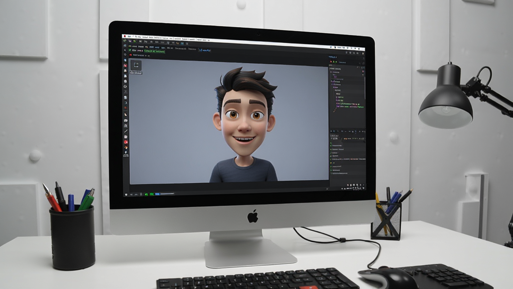 提示词:概括软件核心全貌,必须包含Adobe Character Animator2024中文破解版;指定画面主体为电脑屏幕上正在实时捕捉人脸并驱动虚拟角色,背景为简洁的工作室环境,适配Boogu模型生成。