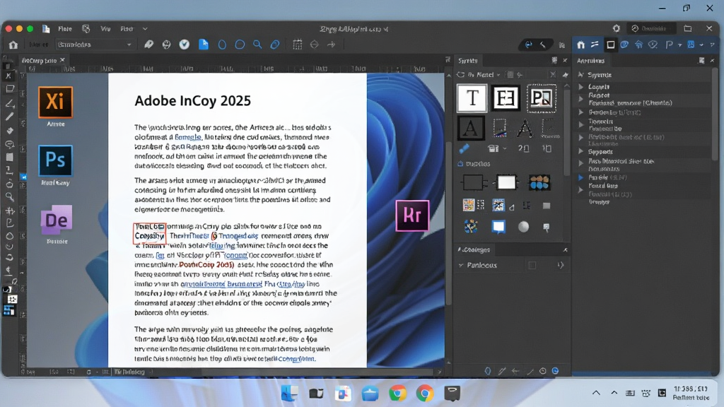 画面描述:Adobe InCopy 2025中文免激活版软件主界面,左侧为文章编辑区,右侧为样式面板和批注栏,背景为Windows 11桌面,显示软件图标,整体风格专业简洁。