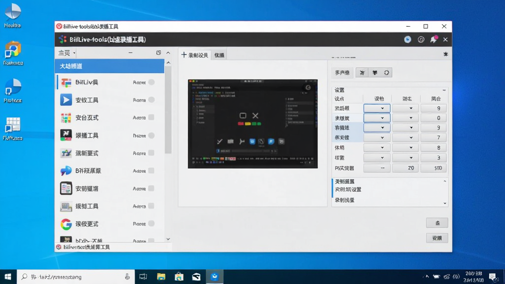 BiliLive-tools(B站录播工具)核心界面展示,左侧频道列表,右侧录制设置面板,背景Windows桌面,坐标主体居中,清晰展示软件全貌