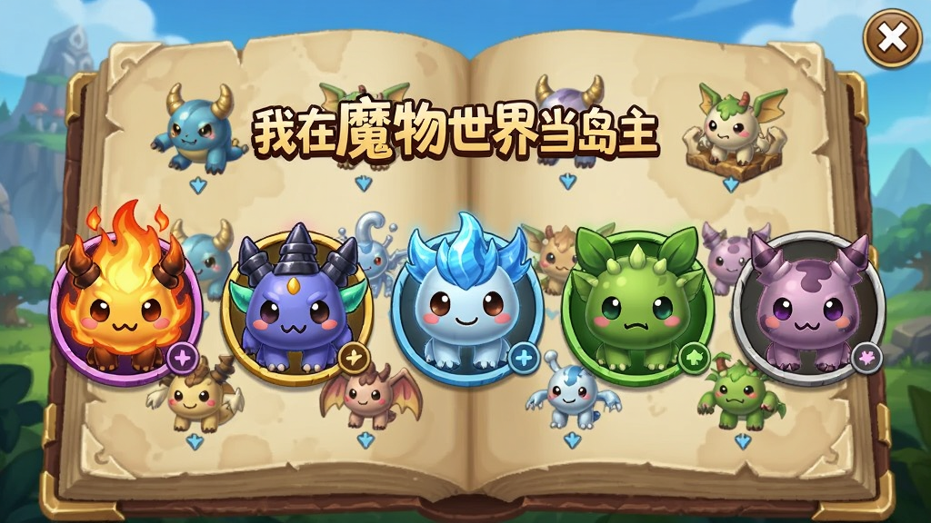 ��Ϸ��ħ���ռ����棬չʾһ�ſɰ���ħ��ͼ�꣬�л�ϵ��ˮϵ����ϵ�Ȳ�ͬ���ԣ�ÿ��ħ�ﶼ�ж������ͣ�������ħ��ͼ�����������죬ͻ��������ħ�����統��������ħ�����ɵ���Ȥ��