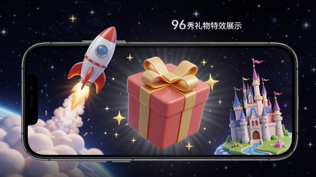 96��������Чչʾ���ֻ���Ļ�ϳ����Ųʵ����ﶯ�����������ա��Ǳ����ţ���Χ���ǹ����ӣ�����Ϊ��ɫ�ǿգ�ͻ�������â�����涯��ʮ��