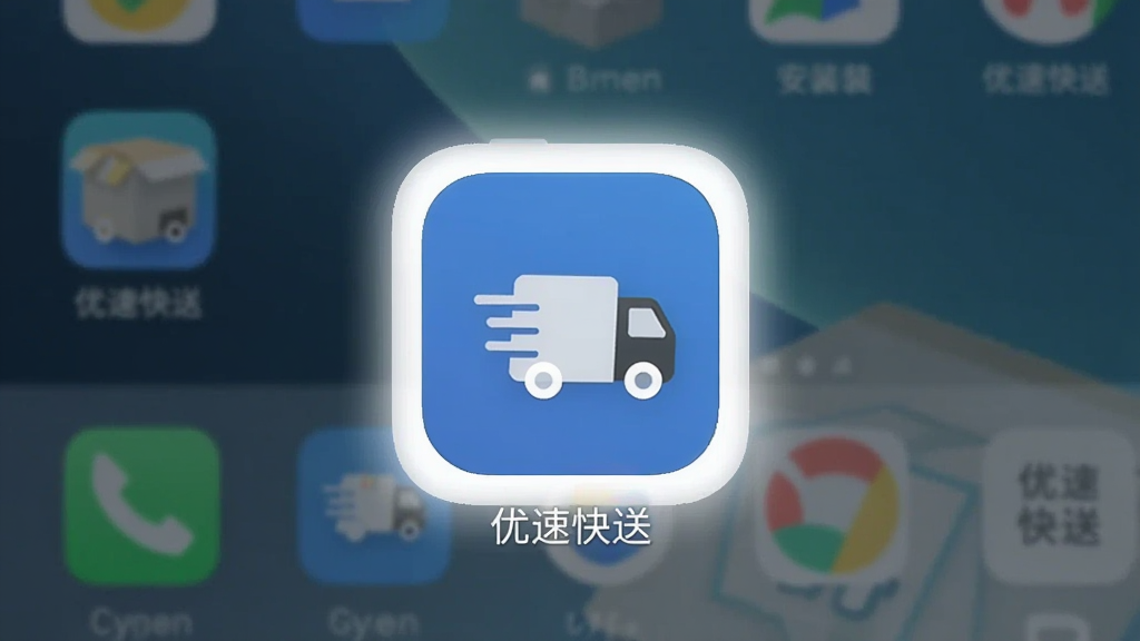 一张手机截图演示优速快送APP安装完成的界面,桌面图标高亮,背景是简洁的安卓桌面,突出安装成功,优速快送图标清晰