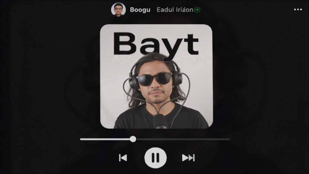 Bayt���Ͳ��Ž�����д��������ʾ��ǰ��Ŀ���桢������������/��ͣ��ť�������н�Ŀ���ƺ�����������Ϊ��ɫ����Ӱ��ͣ��ʺ�Booguģ������