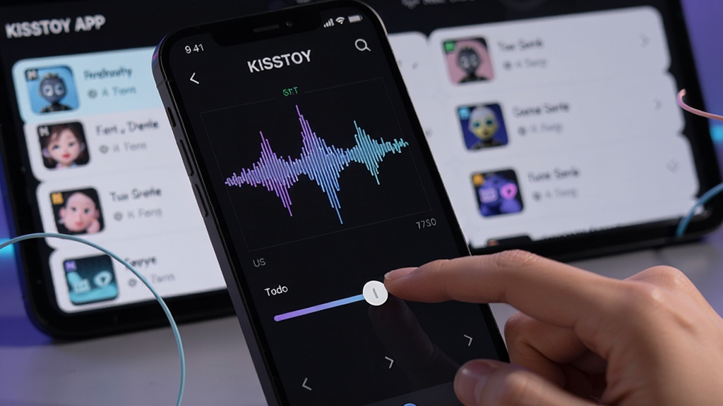 չʾKISSTOY APP�ڵ���ģʽ�༭���棬��Ļ����ʾ����ͼ�뻬�������û���ָ�����϶������������и���ģʽ�б�����Χ�ִ����ã����ָ��Ի����ơ�