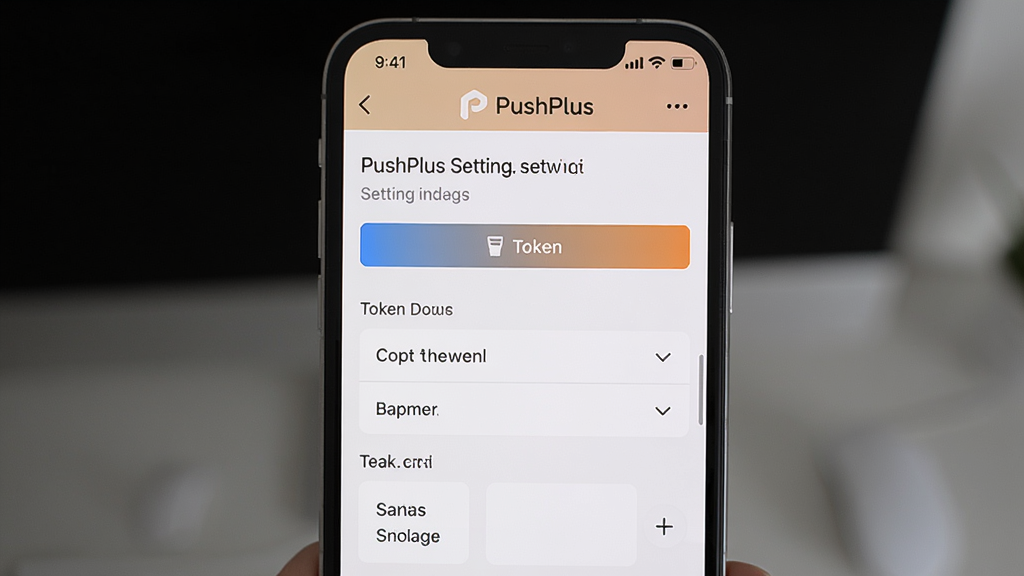 չʾPushPlus�������͵Ľ����ͼ���������ֻ���Ļ��ʾ��������ҳ�棬����Token���ư�ť��Ĭ�Ͻ�����ѡ��ģ��ѡ���ѡ���������������Ϊǳɫ������PushPlusƷ��Ԫ�أ����������ִ���
