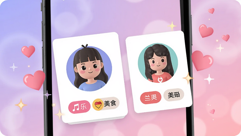 �ﰼ����APP���������д���ֻ���Ļռ�ݻ������룬��Ļ��չʾ�����һ����Ľ�����Ƭ��Ƭ����Ƭ�������⿨ͨͷ����������ʳ����Ȥ��ǩ����Ļ���ܻ��Ʒ�ɫ����������������Ч������Ϊ���ϵ�ӣ�۵���ͽ����ߣ���ƽ�廭��񣬻���ͨ͸�ɾ���ͻ�������Ƽ�����