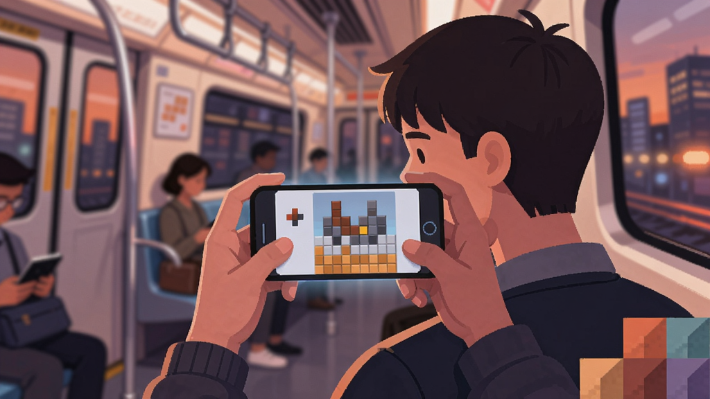 ����ͨ�ڳ����廭������������һλ������˫�ֺ����ֻ���Brick Game Simulator���ֻ���Ļ������͵����ع�â����Ļ���Ƕ���˹���黭�棬����Ϊ�黯�ĵ��������������ĳ��еƹ⣬ɫ��Ϊ�����ĳ���ɫ���䣬�������½������ط���װ��Ԫ�أ���Χ������⣬�ִ���ƽ�廭���