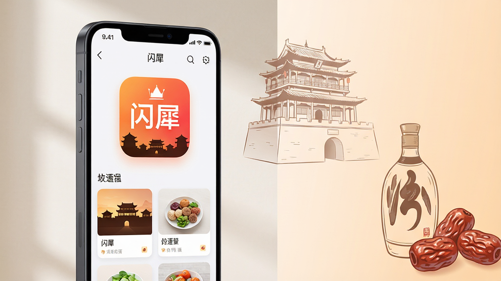 �ֻ�Ӧ�ò�Ʒ������������������Ϊһ̨��������ջ�ɫ�����ֻ���λ�ڻ�������ƫ������֮һ������Ļ������չʾ��Ϊ����Ϭ����Ӧ�������棬�Ⱥ콥��ɫͼ�ꡢɽ���ųǼ�Ӱ���ز���Ʒ��Ƭ�������У��ֻ��Ҳ��������ԵΪ��������׵�ǳ��ɫ���䱳�����򣬱����ϵ�׺ƽң�ų�¥���ھ�ƿ�����ĵ�ɫ����廭��������ʵ���鹹ͼ�������Ȼ�⣬�����Ʒ��Ⱦ���ϸ�ڷḻ
