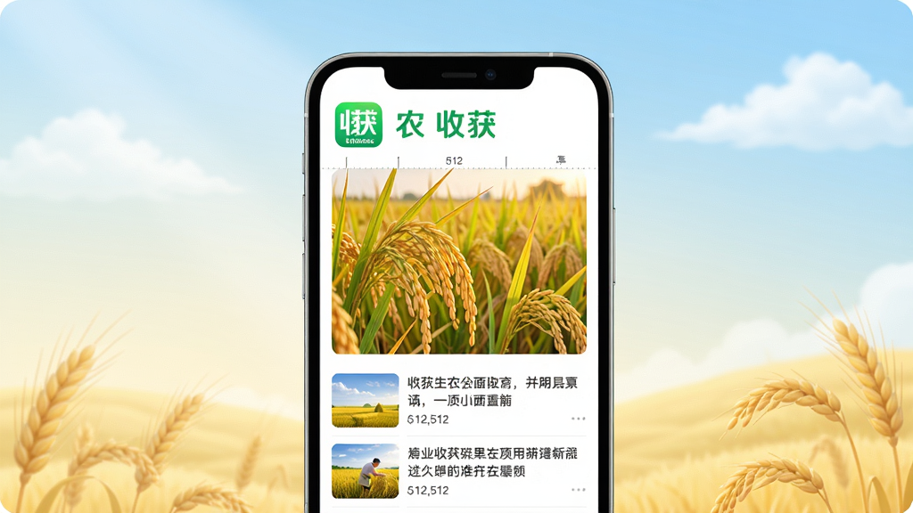 �ջ�APP�ֻ��ͻ��˽���չʾͼ����������Ϊһ�������������ֻ���λ�ڻ�����������(512,512)λ�ã��ֻ���Ļ����ʾ��Ƶ��������Ƭ����ũ������Ѷ��Ϣ������Ļ��������ɫ���ջ�Ӧ�ñ�ʶ����������Ϊ����ɫ�����ǳ��ɫ���˵���ͽ��䣬�����Ϸ�������ӯ���ƣ�����дʵ��񣬹�����ů������ϸ�ڷḻ���߷ֱ���