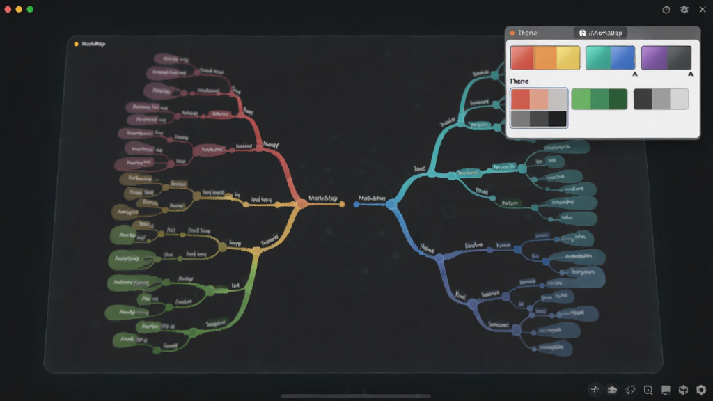 MarkMap�����л�����Ԥ��������������һ�Ŵ��Ͳ�ɫ˼ά��ͼ����֧�����ҶԳ����β��֣����Ͻ������Ű���������ɫ��������ѡ����壬��ջұ�������΢΢����Ļ������Ƽ���UI��ͼ��񣬸���΢���ӽǣ�ɫ�ʱ���ͨ͸