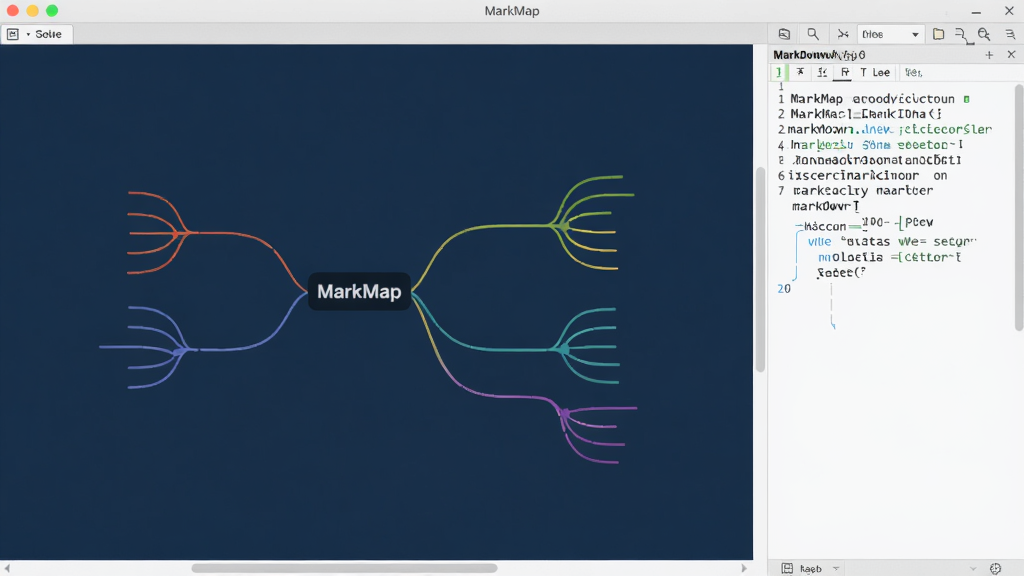 MarkMap����������ȫòԤ������������ƫ��Ϊ����ɫ˼ά��ͼ���������Ľڵ�д��MarkMap���������������ɫ��֧��ƽ�����ߣ������Ҳ�����֮һ������Markdown�ı��༭��������Ϊǳ�Ұ�ɫ�������棬��ƽ��UI��Ʒ�񣬸���������ͼ�ʸУ�4:3�����ͼ