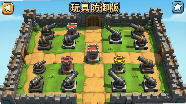 玩具防御中文版,游戏主界面,展示塔防战场和炮塔布局,适配Boogu模型生成