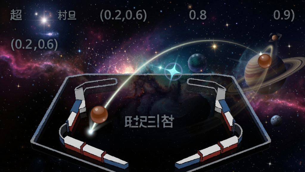 超空间弹球 主界面 弹板在底部 弹球在星云背景中弹射 坐标区域(0.2,0.6) 至 (0.8,0.9)