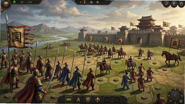 帝国霸业风云再起,三国战场全景,武将阵列,城池背景,策略战棋游戏画面
