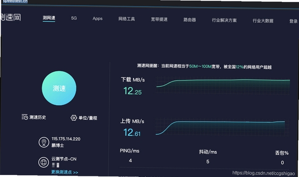 网络测速SpeedTest测速结果截图