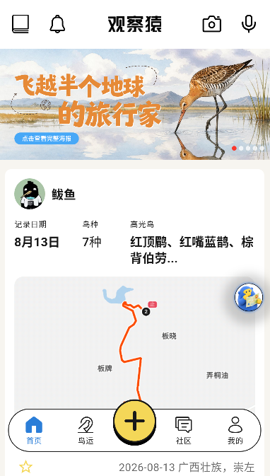 观察猿观鸟同好社区运行截图