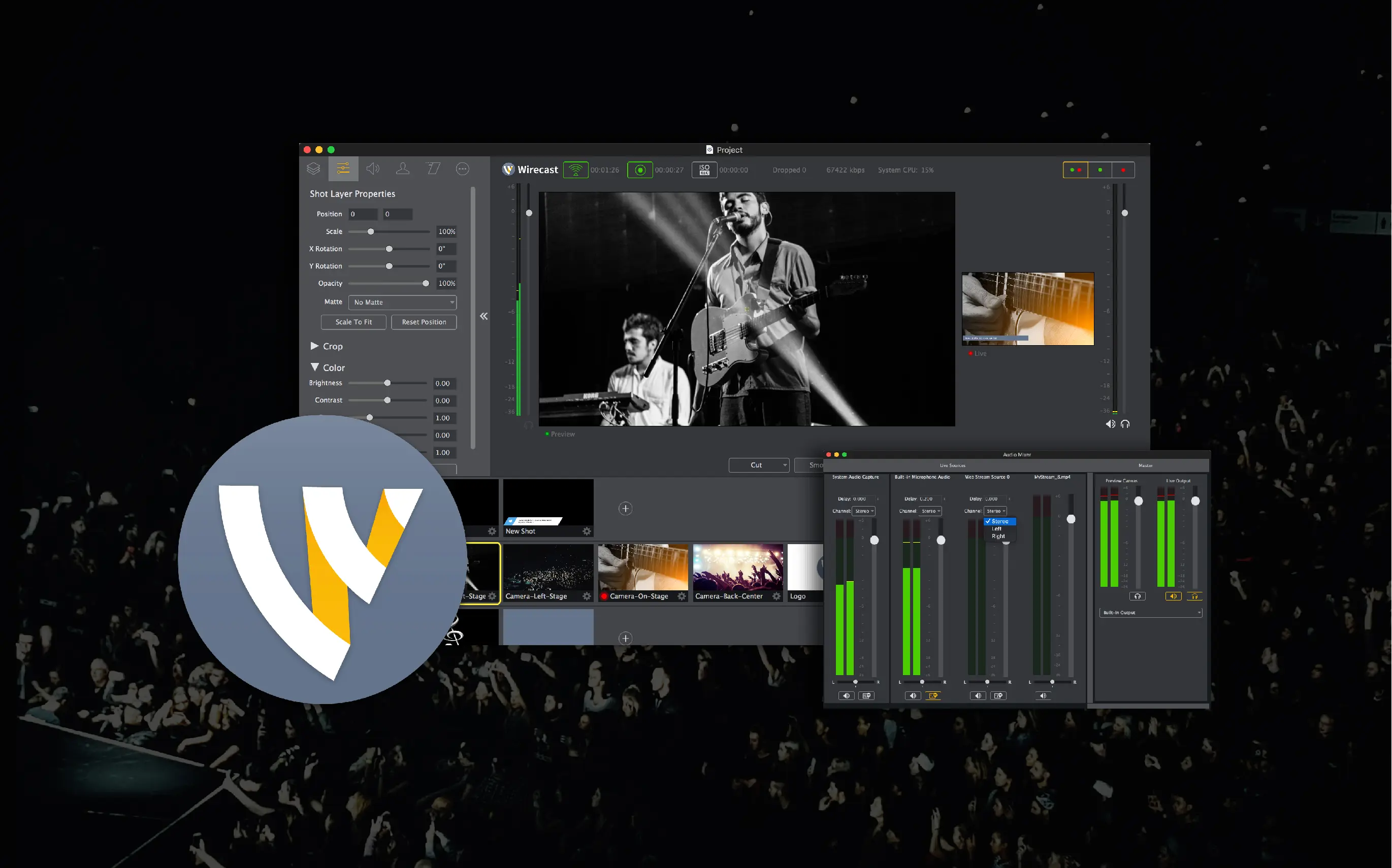 Telestream Wirecast 16中文最新版 多机位切换直播操作界面