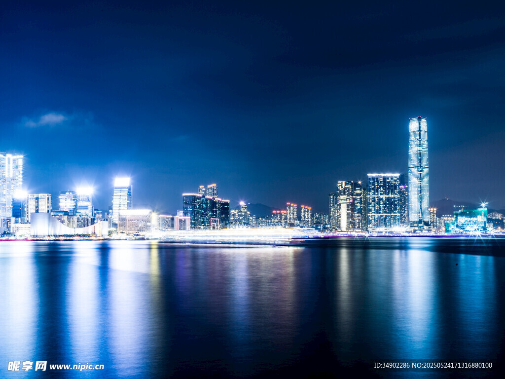 夜光水岸夜景全景风光实拍