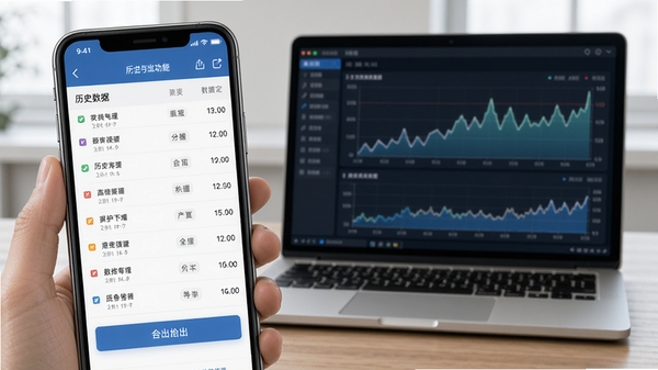 手机实时高度表数据记录与导出功能示意图,手机界面展示历史数据列表与导出选项,背景为笔记本电脑显示数据图表,体现软件的专业性