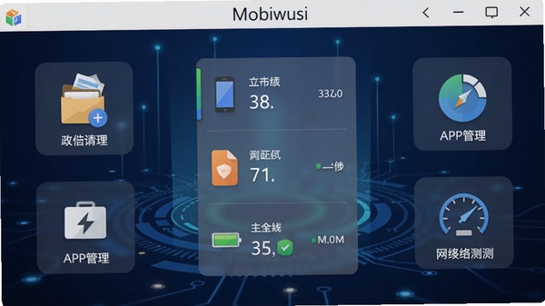һ��չʾMobiwusi����������ĸ����ͼ������������һ�������Ǳ��̣���ʾ�ֻ��洢���ڴ�͵��״̬����Χ�������ļ�������Ӧ�ù�����������ٵȹ���ͼ�꣬����Ϊ����ɫ�Ƽ��н��䣬�������ִ���רҵ����������Mobiwusi��������Ļ���������������������ʺ���Ϊ����Ԥ��ͼ