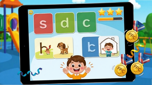 ������ FPC ������ϰ���棬����չʾ��һ��ƽ�������Ļ����Ļ����һ��Ӣ�ﵥ����ͼƬ��ԵĻ�����Ŀ���Ϸ����ĸ���ɫѡ�Ƭ���·���һ����ͨ�����ڹ�����ף����Ļ���Ͻ���ʾ���Ž�ɫ�����Ǻͽ��������Ա�ɢ���ż�ö��ɫ���ƺͲʴ���������ģ���Ķ�ͯ���ֳ���ɫ�ʻ���������չ��Ԣ�����ֵĳ���