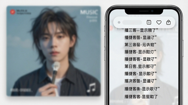 播捷客歌词显示功能预览,画面展示手机屏幕上的滚动歌词与悬浮窗效果,背景为模糊处理的音乐专辑封面,前景歌词文字清晰锐利,整体风格清新淡雅,突显其便捷的歌词展示特性。