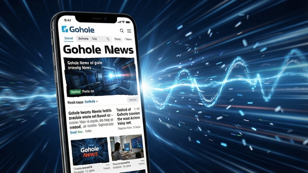 Gohole浏览器极速加载页面效果图,手机屏幕显示一个复杂新闻网页瞬间加载完成,背景有速度线条和光效,突出流畅快速的感觉