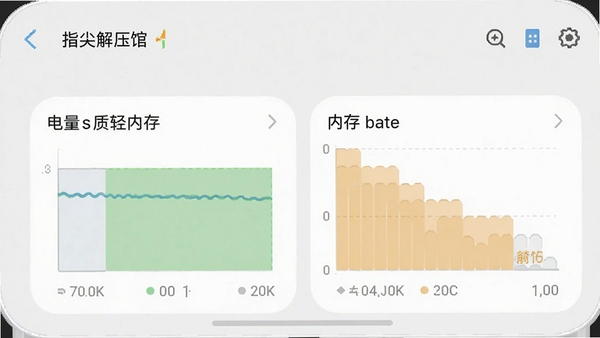 指尖解压馆运行界面截图,展示应用在手机后台运行时的电量与内存占用情况,画面简洁,突出轻量高效的特性,背景为浅色系统界面风格