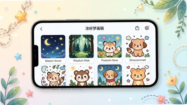 Ϳ�����λ���ѡ����棬��Ļ��չʾ�����ͬ�����Ϳɫ��������ͼ�����ǿա�ɭ�֡�С����ȣ����沼�����࣬����ͼ�������У�����Ϊǳɫ���䣬ͻ������ḻ�����������������ֻ���Ļ����Χ����͵�װ��Ԫ�أ������������