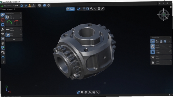 所见3D软件主界面展示,画面中央是一个精致的机械零件3D模型,周围有半透明的操作工具栏,背景为深色科技感渐变,整体风格简洁现代。