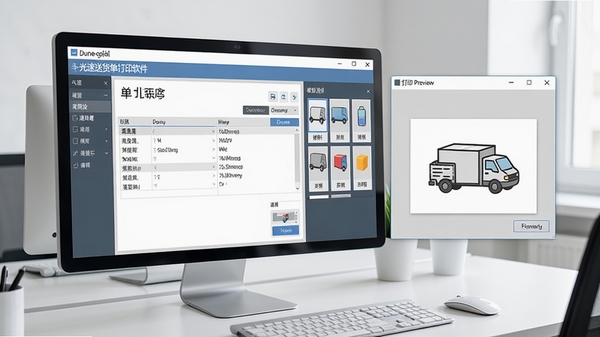 光速送货单打印软件主界面预览图,展示简洁清晰的软件操作界面,包含单据编辑区域、模板选择栏和打印预览窗口,背景为干净的办公桌面环境,整体色调明亮,风格专业写实