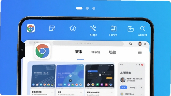 寰宇浏览器主界面预览图,手机屏幕展示多功能工具栏和简洁导航页,背景为现代简约渐变蓝色,画面主体突出浏览器应用图标和页面布局,明亮清晰,适合软件介绍场景。
