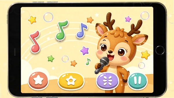 С¹���ʶ��貥�Ž��棬��Ļ����ʾ��ɫ������Ծ��С¹����������˷糪�裬��Χ�����Ǻ�������Ч��������ͯȤ����ť�����Ŀ���ʺ϶�ͯ����������Ϊ����ɫůɫ��