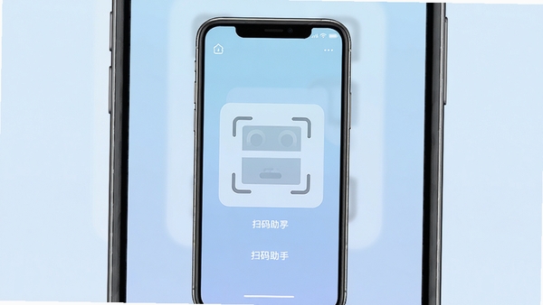 扫码助手主界面预览图,手机屏幕显示简洁的扫码框,背景为淡蓝色渐变,界面干净清爽,突出扫码功能核心,适配移动端展示