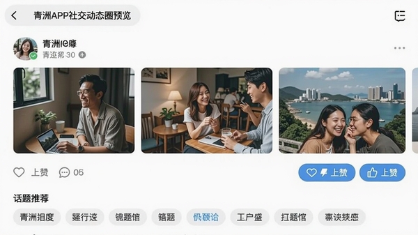 ����APP�罻��̬ȦԤ����չʾ�û�������ͼ�Ŀ�Ƭ���������۰�ť���Լ��ײ��Ļ����ǩ�Ƽ���������ˬ��ͻ��������Χ