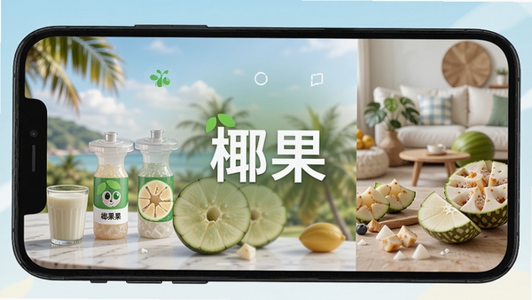 椰果软件主界面预览图,展示其生活服务功能布局,画面中央显示应用名称“椰果”,背景为现代简约风格的手机界面,色彩明快,突出生活化场景,适配移动端竖屏显示