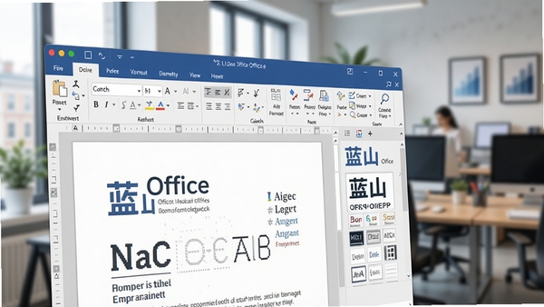 蓝山Office文字处理功能展示图,画面聚焦于文档编辑界面,显示丰富的排版工具栏和样式库,背景为模糊的办公场景,突出软件在文档创作上的专业能力。