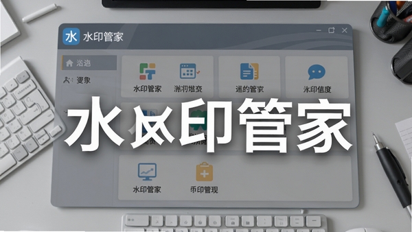 水印管家主界面预览图,展示软件logo与整洁的功能布局,背景为浅灰色工作台,突出软件名称水印管家