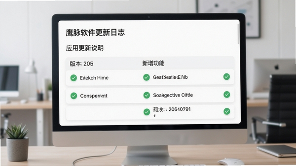鹰脉软件更新日志界面,展示版本号与新增功能列表,背景为简约白色卡片风格,配以绿色对勾图标,整体设计清爽,信息层级分明,适合应用更新说明场景,高清展示