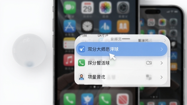 双分大师悬浮球功能演示图,手机屏幕边缘有一个半透明的圆形悬浮球,点击后弹出应用列表,背景虚化,突出选择应用的动作,画面简洁,色彩柔和