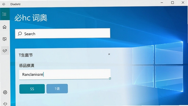必应词典软件主界面截图,展示其简洁的搜索框和翻译功能面板,背景为微软风格的现代蓝色渐变,画面清晰明亮,突出软件名称和核心的翻译输入区域