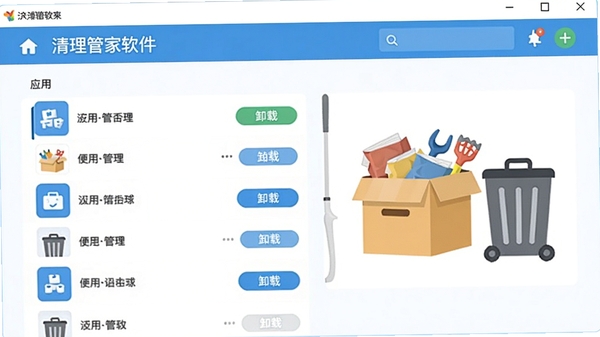 �����ܼ���������ҳ�棬��ʾӦ���б���ж�ذ�ť�������������������Ͱͼ�꣬�����ֱ�ۣ�ͻ�������ı����