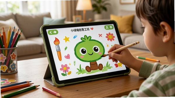 С��ѿ���Ӷ˴��⹤�����棬����չʾһ����ͯ����ƽ�����������ָ�滭����Ļ����ʾɫ�ʷḻ��С��ѿ���Ӷ˻滭���棬��Χ�л��ʺ���ֽ���ߣ�����ɢ���Ų�ɫǦ�ʣ���������ܰ�ļ�ͥ������������������Ȼ����