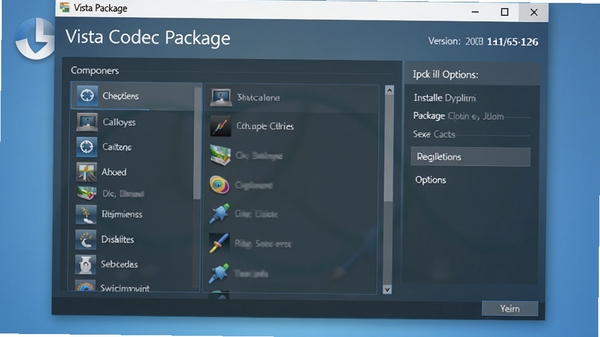 Vista Codec Package 主界面预览图,展示整洁的组件选择列表与安装选项,背景为柔和的蓝色渐变,前景突出软件名称与版本信息,画面清晰明亮