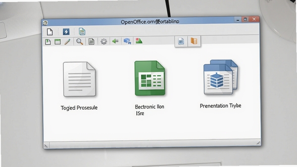OpenOffice.org便携版主界面截图,展示文字处理、电子表格和演示文稿三个主要模块的图标,背景为干净的浅灰色工作台面,整体风格简洁明亮,突出软件功能分区明确的特点
