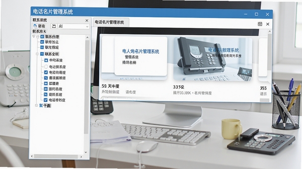 �绰��Ƭ����ϵͳ�������ͼ��չʾ�����ϵ�˷��������Ҳ���Ƭ���鿨Ƭ������Ϊ����İ칫���棬������������ɫ�Ͱ�ɫΪ��ɫ����������ִ���ϸ�������ɼ�
