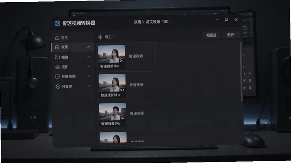 智速视频转换器主界面预览图,展示其简洁清晰的功能布局与视频导入列表,背景为现代化深色系软件工作台,突出软件名称与版本信息